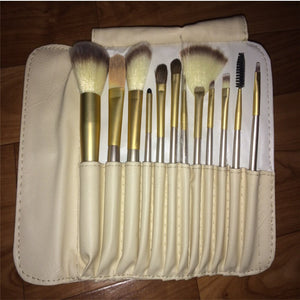 12pcs Rose gold Makeup Brushes set Foundation Eyeshadow eyebrow professional make up brush Cosmetics with Leather Toiletry Kits