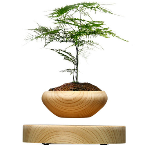 ABS Magnetic Suspended Plant Pot Grain Round LED Levitating Indoor Air Floating Pot for Home Office Decoration No Plant