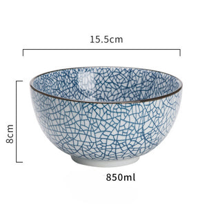 Japanese classical ceramic tableware kitchen soup noodle rice bowl 6 inch 8 inch big ramen bowl  spoon and tea cup