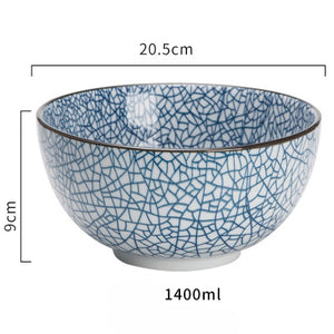 Japanese classical ceramic tableware kitchen soup noodle rice bowl 6 inch 8 inch big ramen bowl  spoon and tea cup