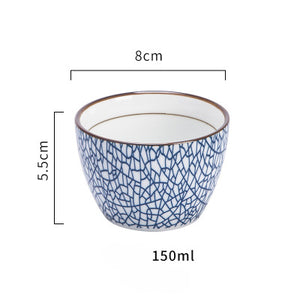 Japanese classical ceramic tableware kitchen soup noodle rice bowl 6 inch 8 inch big ramen bowl  spoon and tea cup