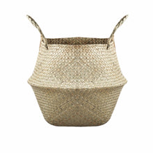 New Household Foldable Natural Seagrass Woven Storage Pot Garden Flower Vase Hanging Basket With Handle Storage Bellied Basket