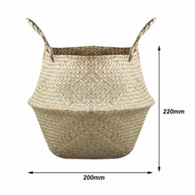 New Household Foldable Natural Seagrass Woven Storage Pot Garden Flower Vase Hanging Basket With Handle Storage Bellied Basket