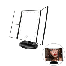 Vanity Makeup Mirror Trifold 21 LED Lighted with Touch Screen 1x/2x/3x Magnification and USB Charging 180°Adjustable Stand for Countertop Cosmetic Makeup